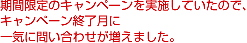 期間限定のキャンペーンを実施していたので、キャンペーン終了月に一気に問い合わせが増えました。